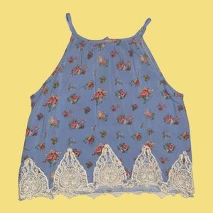 🌟Rue21 Pastel Floral Design & White Lace Tank Top